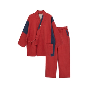 松永秋冬纯棉亲子汉服家居服长袖长裤男士女士儿童宽松浴衣睡衣