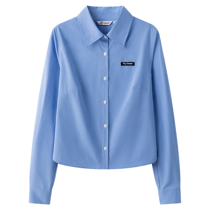 东京岁时记jk秋季百搭学院风蓝色长袖衬衫女基础款宽松衬衣上衣