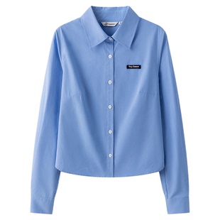东京岁时记jk秋季百搭学院风蓝色长袖衬衫女基础款宽松衬衣上衣