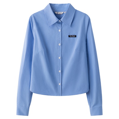 学院风蓝色长袖衬衫女基础款