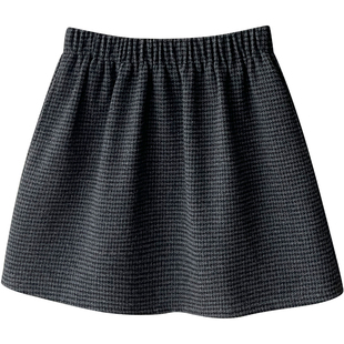韩国chic简约松紧腰小格纹毛呢料短裙女秋冬百搭蓬蓬A字半身裙子