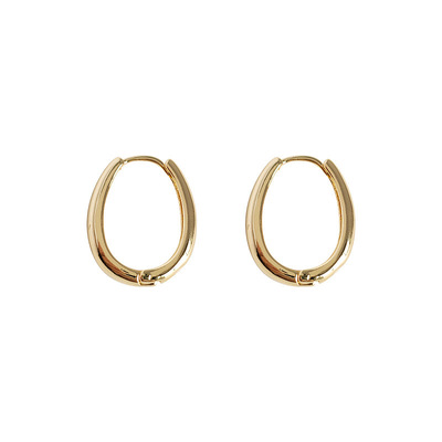 港风轻奢极简金色椭圆耳圈