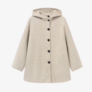 百家好短款连帽羊毛双面毛呢大衣女款25冬季新款宽松高级呢子外套