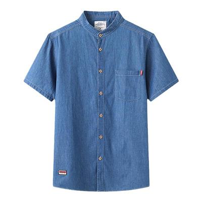 肥佬大号立领胖子半袖牛仔衬衫