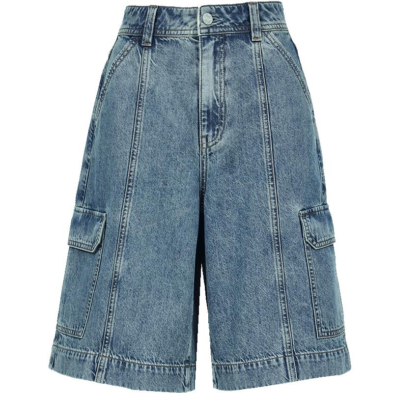 【百慕大短裤】ONLY2025夏季新款复古水洗A字阔腿高腰牛仔裤女