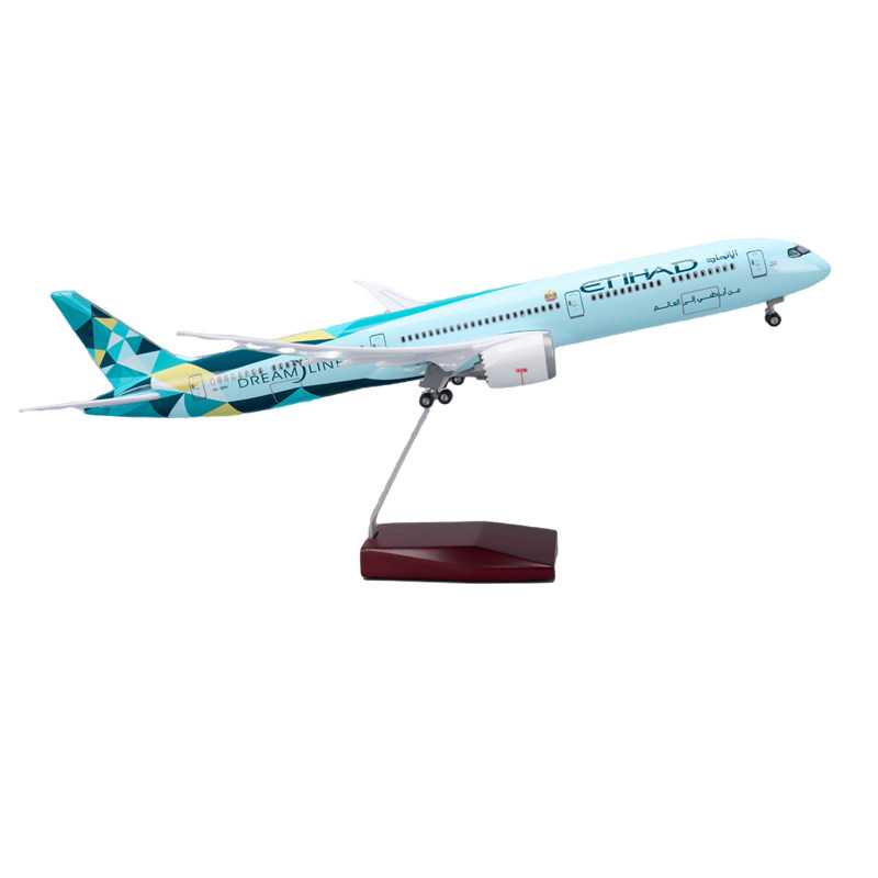 带灯47cm阿提哈德航空绿钻787-10仿真飞机模型收藏摆件Greenliner