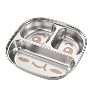 316儿童分格分餐盘托盘宝宝辅食盘不锈钢餐具小盘子家用婴儿专用