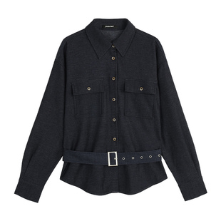 pusumede 智性模式 翻领长袖衬衫女时髦设计感系带气质上衣衬衣