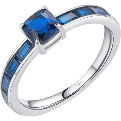 摩典925银复古几何蓝色锆石戒指