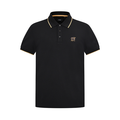 RARE威雅男装 夏季新款双R工艺款商务休闲黑色polo领男士短袖T恤