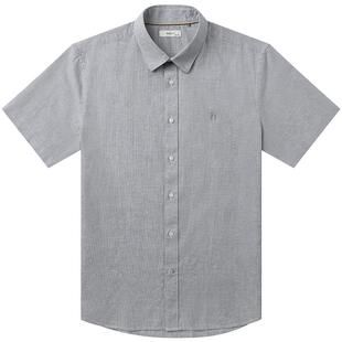 Hazzys哈吉斯夏季千鸟格棉麻混纺潮流短袖衬衫男士休闲通勤上衣