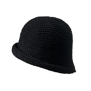 半卷边毛线渔夫帽女秋冬保暖针织盆帽百搭显脸小纯色简约水桶帽子