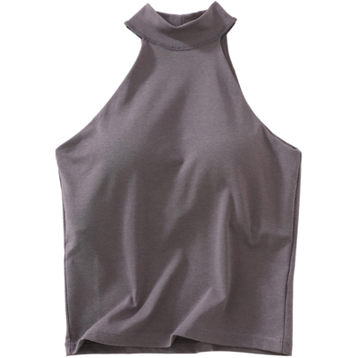 性感棉莫女夏挂脖罩杯一体吊带衫