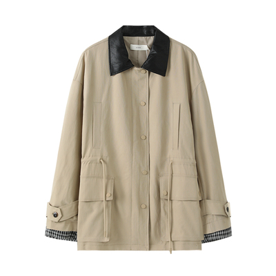 西町村屋撞色拼接外套2026春新款休闲舒适时尚长款上衣XHBA10240