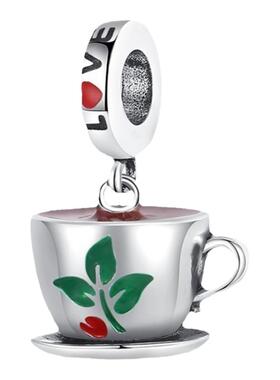 DIY饰品手链项链配件 下午茶爱心杯子吊饰 铜镀银 跨境亚马逊热卖