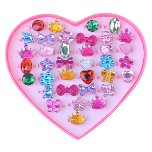 儿童戒指玩具女童小女孩钻石宝石艾莎女孩公主首饰品可爱水钻卡通