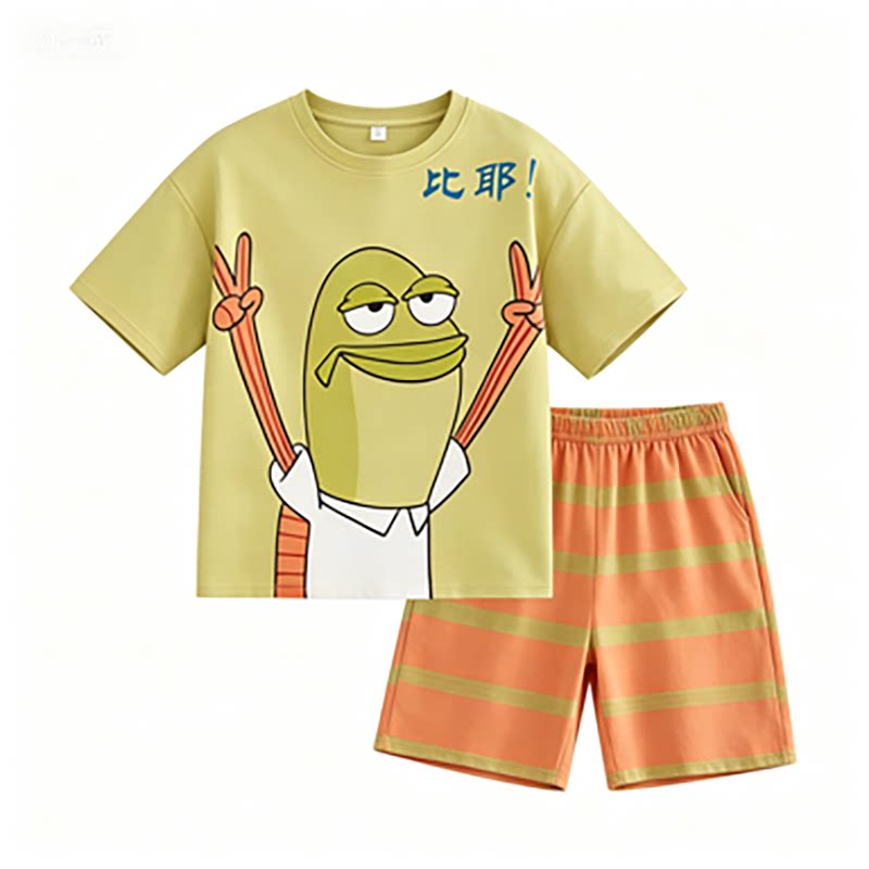 男士睡衣夏季纯棉短袖短裤初中学生宽松加肥加大码家居服套装揭阳
