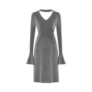 DPLA气质法式灰色毛衣女短款裙子长袖针织连衣裙2026年春