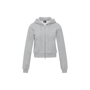 oneup美式灰色修身短款连帽卫衣外套女秋季小个子开衫拉链帽衫