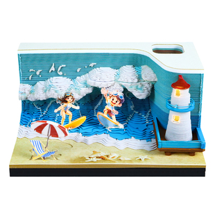 surfing 2026年日历台历海滩冲浪3D立体纸雕便签纸跨境热销新品