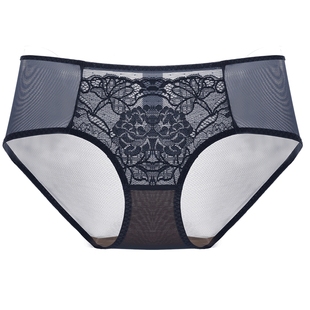 依曼丽内裤女薄款性感蕾丝平角裤包臀舒适中腰三角底裤透气网纱