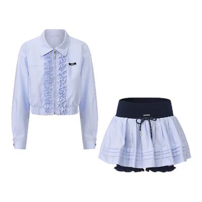 LACERTA 2026春夏新款木耳边学院风短夹克抽绳经典蓬蓬短裙套装女