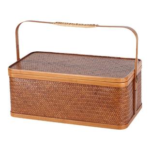 大漆手工竹编提篮手提户外茶具收纳收纳篮子盒提箱中式食盒竹茶盒