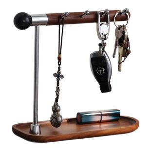 胡桃木实木置物架入户门玄关钥匙挂钩桌面首饰品手串收纳架中古风