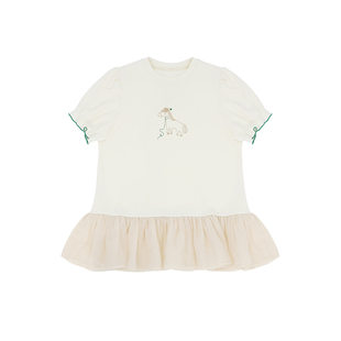 小小大星球童装 兰精天丝混纺小马印花短袖 夏天舒适女童T恤百搭