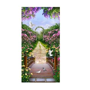 墙纸自粘竖版防水玄关贴画墙贴山水风景装饰画过道走廊简约中式