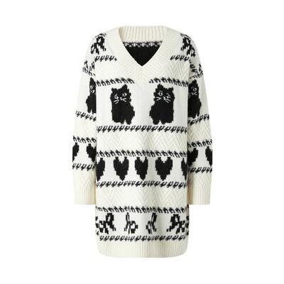 卡通图案提花套头长款毛衣