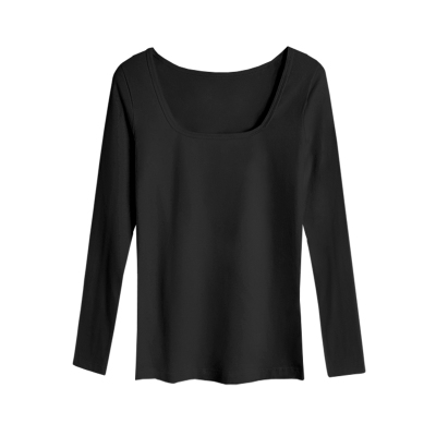 黑色方领莫代尔打底衫女春秋内搭外穿时尚洋气高级感修身长袖上衣