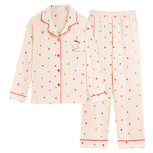 保暖睡衣女款秋冬季羊毛绒德绒长袖开衫波点可爱KT猫家居服可外穿