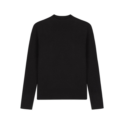 pusumede黑色半高领针织衫女秋冬基础百搭打底衫毛衣正肩长袖上衣