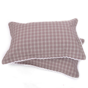 100%纯棉水洗棉枕套一对装大号48x74cm小号40x60花边枕头套拉链式