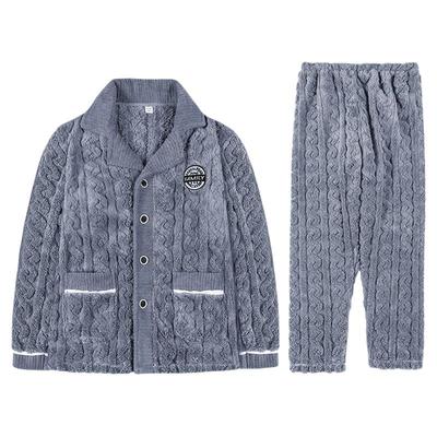 法兰绒保暖家居服套装加绒加厚男