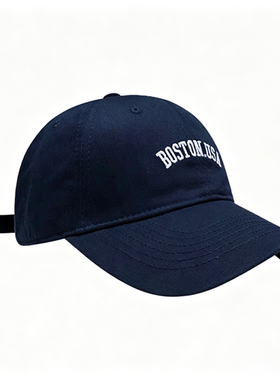 韩版字母刺绣棒球帽女深蓝色鸭舌帽显脸小大头围防晒帽棒球BOSTON