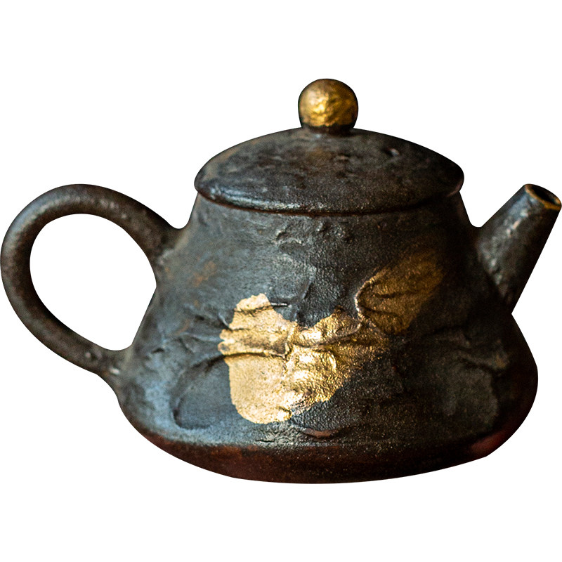 三点水柴烧彩金茶壶茶具泡茶壶