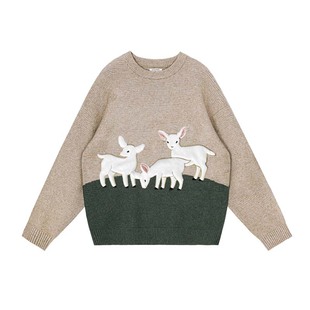 可野 立体小羊刺绣宽松软糯可爱卡通毛衣 山谷少年原创男装设计