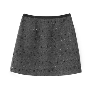 淘么淘【璀璨星空】钉珠亮片细闪显瘦高腰A字毛呢半身裙短裙新款