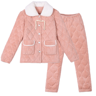 款新中式国风家居服睡衣女冬加厚三层夹棉超厚巨厚可外出穿洋气新