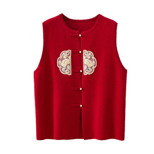 【新中式】春竹纯羊毛背心25秋冬国风圆领加厚叠穿女无袖马甲开衫