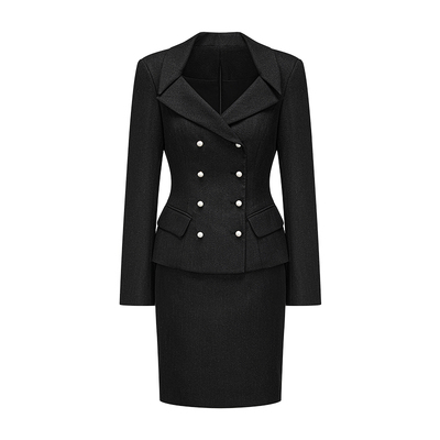 轻奢双排扣修身显瘦假两件连衣裙