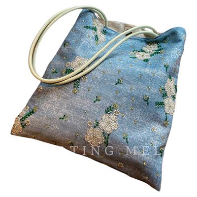 高定miu系同款珠绣牛仔单肩包