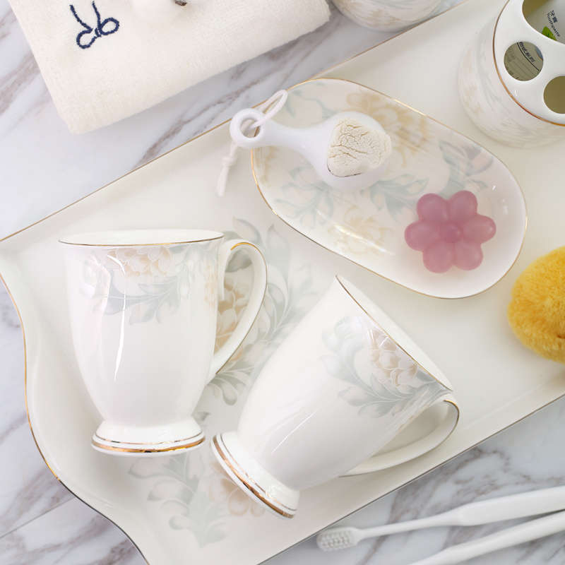 时尚奢华骨瓷牙具卫生间陶瓷漱口杯牙刷架按压洗手液瓶漱口杯散件