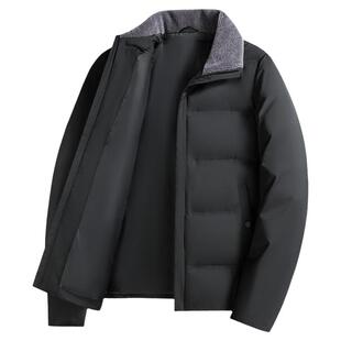 【羊羔毛领】鸭鸭冬季羽绒服男短款翻领商务风中老年爸爸装外套