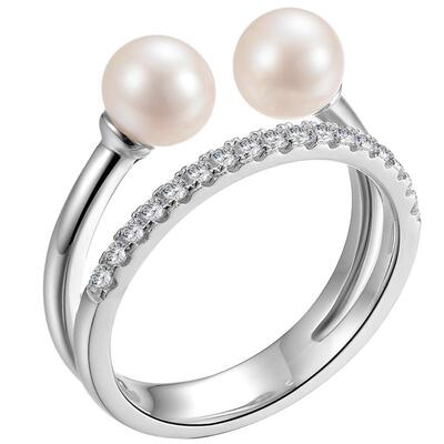 京润银镶5-6mm白色圆形珍珠戒指
