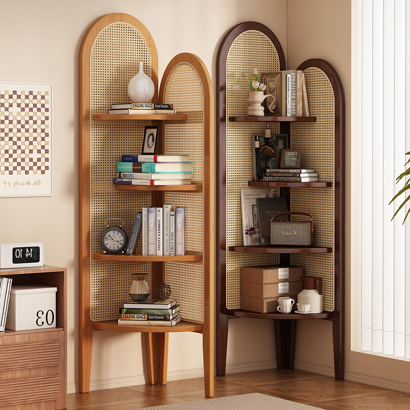 新中式屏风隔断墙客厅卧室落地转角置物架复古风藤编遮挡帘办公室