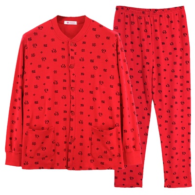 中老年红色大码高腰春秋内衣套装