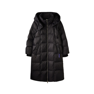 U/TI黑色长款拉链连帽羽绒服女装百搭通勤风外套尤缇时尚冬季新款